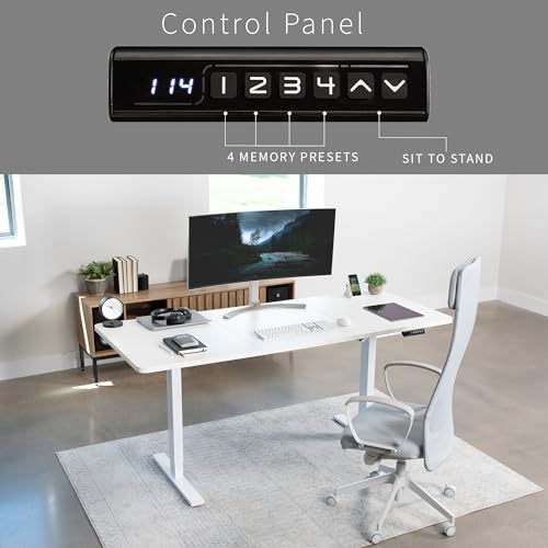 VIVO Electric Height Adjustable 71 x 30 inch Memory Stand Up Desk, White Table Top, White Frame, Standing Workstation with Preset Controller, 1B Series, DESK-KIT-1W7W VIVO
