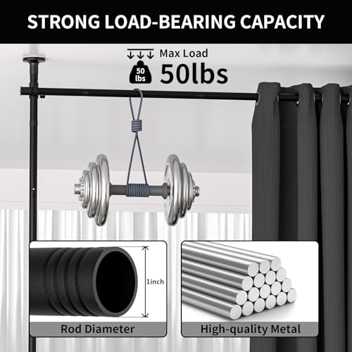 Room Divider, Curtain Rods No Drilling, Adjustable 48-120in (H) 30-140in(W) Tension Rods, Partition Hanging Room Dividers, Self Stand Curtain Divider for Room Separation (Black) necvha