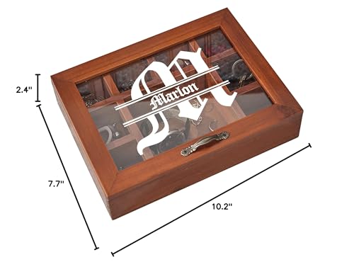 Personalized Wooden Jewelry Box Organizer for Men Custom Gifts for Dad Husband Grandpa Boyfriend Customized Watch Jewelry Storage Box with Initial Name, Gifts for Fathers Day Birthday Anniversary Generic