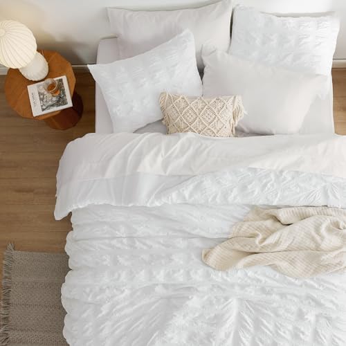 Bedsure Bed in a Bag Twin - 5 Pieces Plaid Seersucker Bedding Comforter Sets, Soft Lightweight White Boho Bed Set with Comforters Twin Size, Sheets, Pillowcase & Sham Bedsure