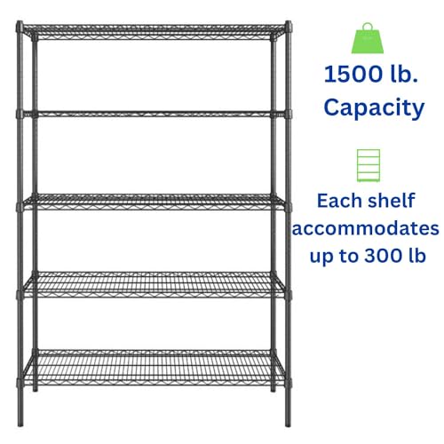hiLISS Black 5-Tier Metal Adjustable Freestanding Garage Storage Wire Shelving Unit (36 in. W x 72 in. H x 14in. D) hiLISS