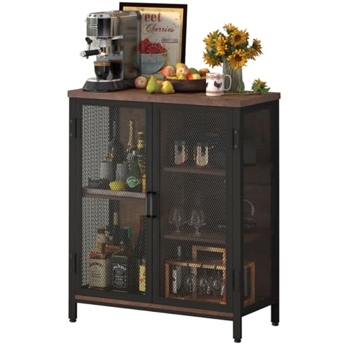 BON AUGURE Coffee Bar Cabinet with Storage & Doors, Small Liquor Cabinets for Home, Farmhouse Accent Buffet Sideboard Station for Kitchen, Dining Room, Entryway (Rustic Oak) BON AUGURE