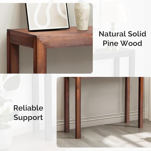 VINGLI 46" Console Table for entryway, Solid Wood Entryway Table, Narrow Sofa Table Behind Couch, for Living Room, Hallway, Bedroom, Entrance, Walnut VINGLI