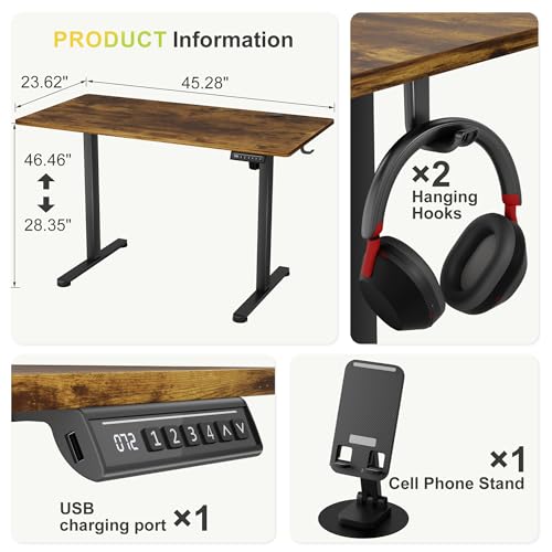 Furmax Electric Standing Desk, 45 x 24 Inches Sit Stand up Desk, Sit Stand Height Adjustable Home Office Desk with 4 Height Position Memory - with Splice Board (Rustic Brown, 45) Furmax