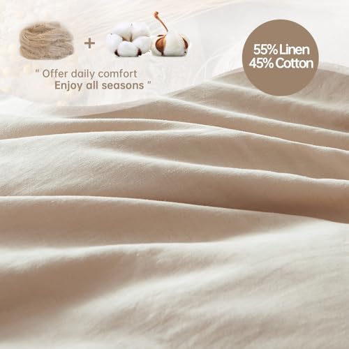 Simple&Opulence French Linen Duvet Cover Set 104"x 92"- 3 Pieces (1 Comforter Cover,2 Pillowcases)-Natural Flax Cotton Blend-Solid Color Breathable Farmhouse Bedding-Linen/Beige, King