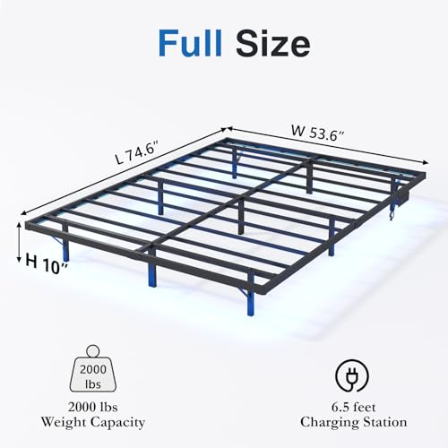 HAVONIZD Full Size Floating Bed Frame with LED Lights and Charging Station - 10 inch Platform Bed Frame No Box Spring Needed, Easy Assembly HAVONIZD