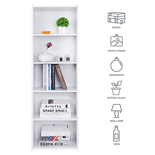 5-Tier Narrow Bookshelf – Freestanding Wood Cube Storage Shelf for Small Spaces, White SUPER DEAL