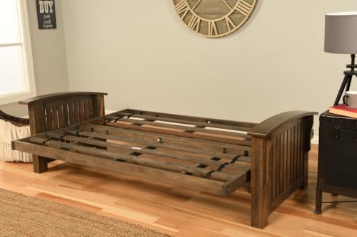 Kodiak Furniture Washington Full Size Futon Frame, Rustic Walnut Hardwood Frame Only, Convertible Couch Base for Living Room and Porch, Mission Style Arms Kodiak Furniture
