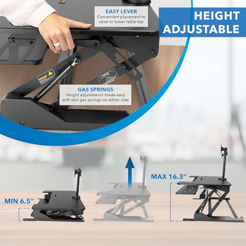 Mount-It! Standing Desk Converter Dual Monitor, 2 Screen Mounts Included, Height Adjustable Desk Riser in Black, Stand Up Desk Convertor Large 36" Wide, Sit Stand Convertor with Manual Lift Gas Spring Mount-It!