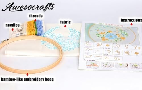 Awesocrafts Embroidery Kit, Wreath Lavender Plants Full Range of Embroidery Starter Kits for Beginners Adults Kids DIY Handmade Easy Patterns (Lavender)