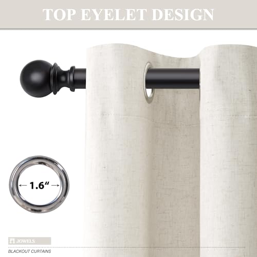 Jowels Cream Linen Blackout Curtains 108 Length 2 Panels Set for Living Room Bedroom, 100% Black Out Thermal Insulated Linen Drapes, Room Darkening Grommet Curtains 108 Inches Long Natural Beige Jowels