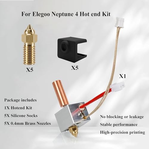 LANKEGU Hotend Heating Block Kit for Neptune 4, 3D Printer Accessories Hotend Heat Block Kit with 5PCS Silicone Socks and 5 PCS Nozzles Only for Elegoo Neptune 4, Neptune 4 Pro LANKEGU