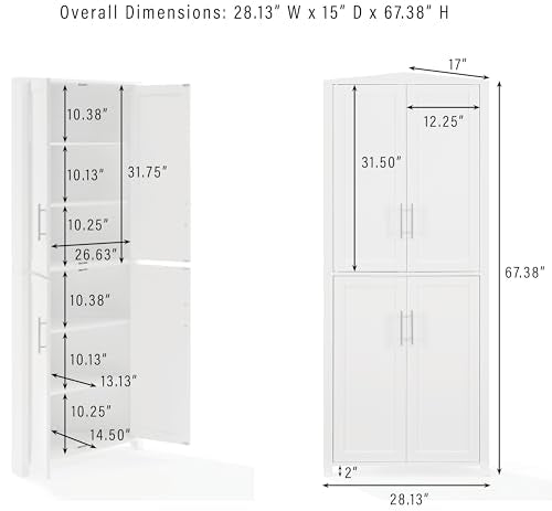 Crosley Furniture Savannah Traditional Corner Pantry Storage Cabinet with Shelves, Kitchen, Dining, Laundry, White Crosley Furniture