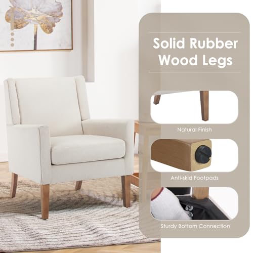 COLAMY Modern Wingback Living Room Chair, Upholstered Fabric Accent Armchair, Single Sofa Chair with Lounge Seat and Wood Legs for Office/Bedroom/Reading Spaces, Beige COLAMY