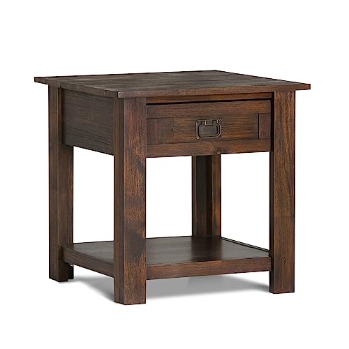 SIMPLIHOME Monroe Solid Acacia Wood 22 inch wide Square Rustic End Side Table in Distressed Charcoal Brown with Storage, 1 Drawer, for the Living Room and Bedroom SIMPLIHOME