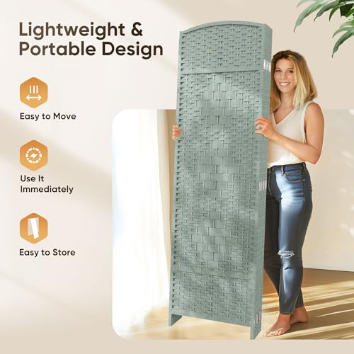 JOSTYLE Folding Privacy Room Divider, 4 Panel Screen Divider 6 ft. Tall Freestanding Extra Wide Rattan Room Partition Wall Separation Dividers, Grey JOSTYLE