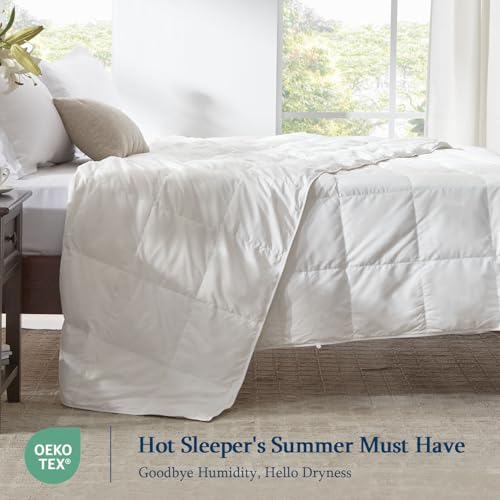 Globon Down Blanket Twin Size, Extra Lightweight Summer Comforter/Duvet Insert for Hot Sleepers, Noiseless & Extra Soft, 7.7 Ounce Fill Weight, White Globon