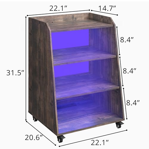 Rresyet 22.1" Record Player Stand with Charging Station & LED Lights,4-Tier Vinyl Record Storage with Wheel & Open Divided Shelves, Record Cabinet for Music Room, Living Room Rresyet