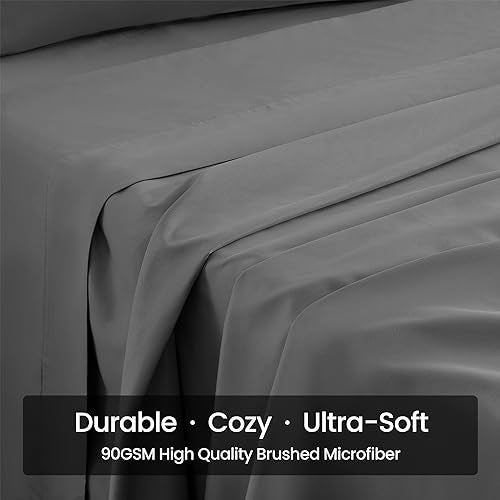 SLEEP ZONE Extra Deep Pocket Full Sheet Set 4 Piece - Super Soft Brushed Microfiber Bedding Sheets Set Fits Deep Mattress Upto 21 inches (Grey, Full) SLEEP ZONE
