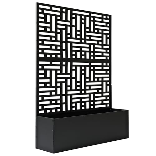 Oakland Living 6 ft. X 4 ft. Black Freestanding Metal Privacy Screen Room Divider with Flower Box Oakland Living