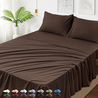 USXIBEI Full Size 4 Piece Sheet Set - Hotel Luxury Bedding for Full Size Bed - Soft and Breathable Bed Sheets Set - Deep Pocket Sheets,Wrinkle & Fade Resistant(Full, Dark Brown)