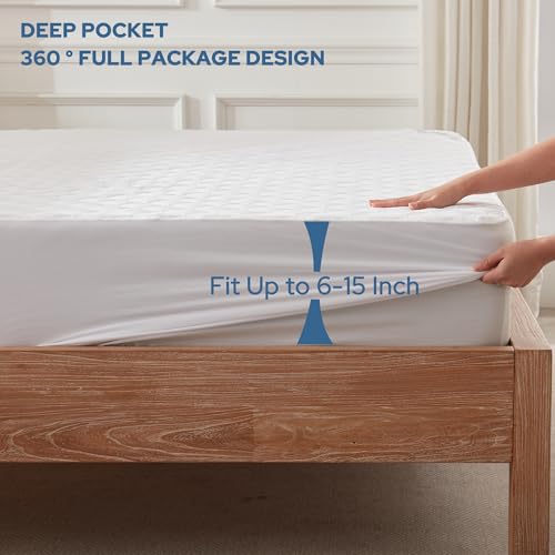 BEDLORE 2 Pack Waterproof Mattress Protector, Full Size Mattress Pad with Deep Pocket Fitted Up to 6-15 inches, Soft Noiseless Single Bed Mattress Cover for Bedroom, Dorm Room (White) BEDLORE