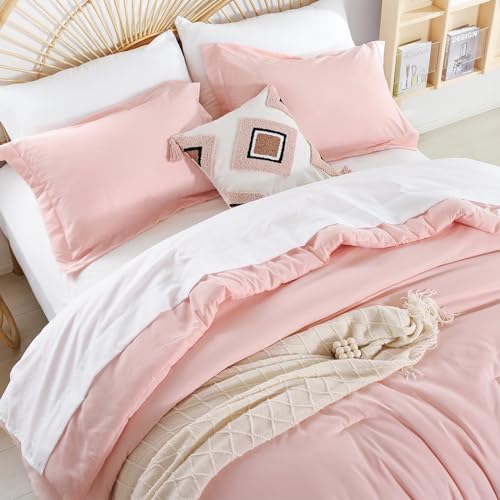 weigelia Twin Comforter Set 5 Pieces Pink Comforter Set Soft Blush Pink Bed Set Twin Bedding Set for Girls with Comforters, Flat & Fitted Sheets, Pillowcases & Shams weigelia