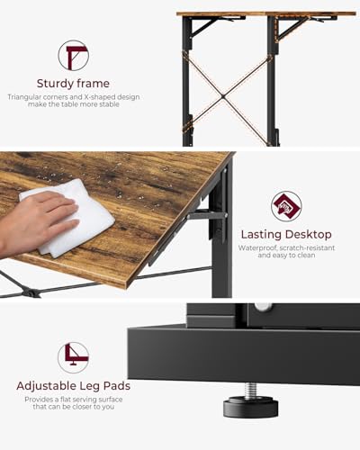 Vantic 31.5" Folding Desk for Small Spaces, Foldable Computer Desk Small Collapsible C-Shaped Study Table Home Office Desk, Simple Writing Desk Table for Bedroom, Rustic Brown Vantic