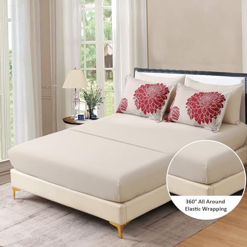 Yiran 7 Pieces Queen Comforter Set Red Floral Bed in a Bag Soft Microfiber Bedding Set 90"×90"(1 Comforter 1 Flat Sheet 1 Fitted Sheet 2 Pillowshams 2 Pillowcases) Yiran