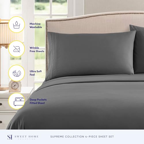 King Size Sheets - Breathable Luxury Bed Sheets with Full Elastic & Secure Corner Straps Built In - 1800 Supreme Collection Extra Soft Deep Pocket Bedding Set, Sheet Set, King, Gray Sweet Home Collection