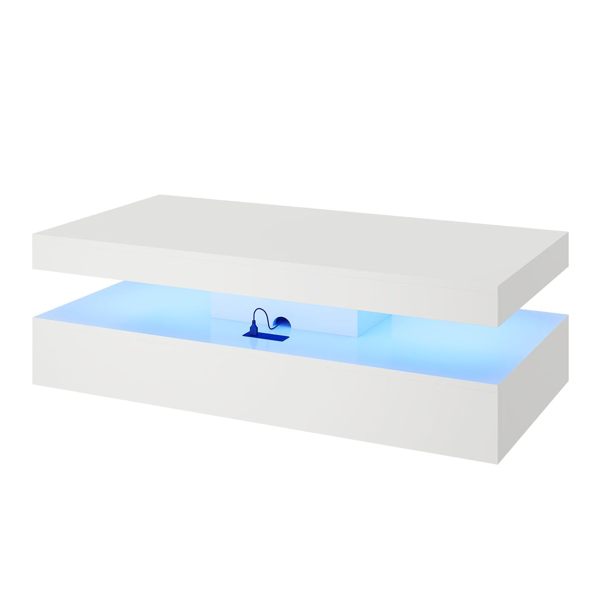 Breezestival 47" High-Glossy LED Coffee Table with 2 Sliding Drawers, Living Room Storage Coffee Tables, Modern Stylish Double-Layer Center Tables with LED Lights, White Breezestival