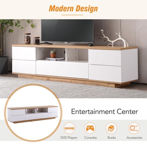 Merax Wood TV Stand Entertainment Center with Storage Cabinets & Open Shelves, Modern TV Console Table for TVs Up to 80” for Living Room Bedroom (White) Merax