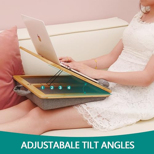 Laptop Desk, Angle Adjustable Lap Desk with Cushion, COIWAI Laptop Stand with Tablet Phone Holder, Portable Table Bed Tray, Bamboo Lapdesk for Laptop, Home Office Couch Notebook Book Bamboo COIWAI