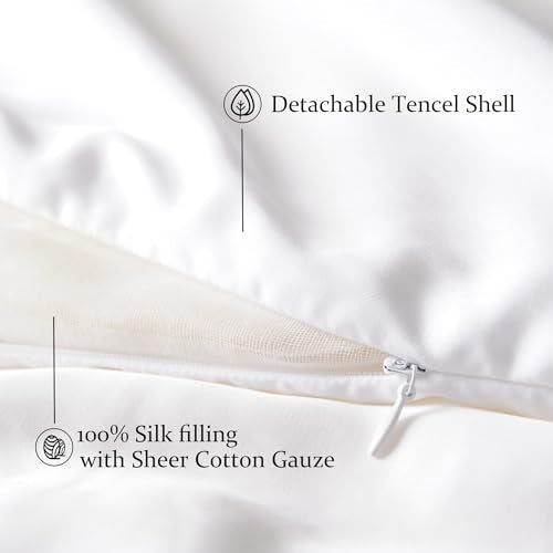 CUDDLE DREAMS Lightweight Silk Filled Comforter for Summer, Detachable Tencel Duvet Cover for Easy Care, Naturally Breathable (White, Twin) CUDDLE DREAMS
