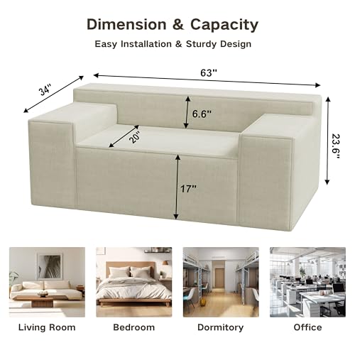Small Modern Loveseat Sofa, Hybrid Sofa Couch in a Box, No Assembly Needed, Sleeper Sofa with 2 Pillows, Cat-Scratch Resistant Linen,Small Sofa for for Small Space, Living Room, Bedroom,Beige PurrJoys