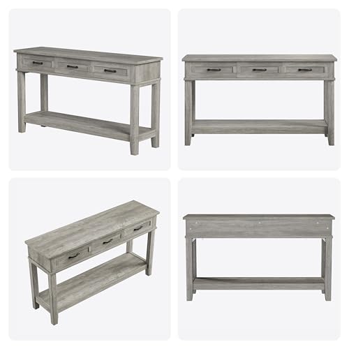 GarveeHome Entryway Table, Console Table with 3 Storage Drawers, 3 Tier Farmhouse Wooden Sofa Table, Hallway Tables for Entryway, Living Room-Grey GarveeHome