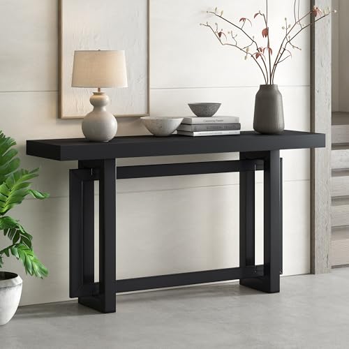 Merax Wood Entryway Console Table, Modern Line Frame with Industrial Concrete Top, for Living Room/Hallway/Foyer, Black Merax