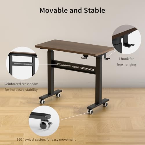 WALKINGDESK Mobile Walking Pad Desk with Wheels, Pneumatic Small Rolling Standing Desk Riser Height Adjustable (28-43.7") for Treadmill, Portable Computer Table for Home Office, Black Walnut WALKINGDESK