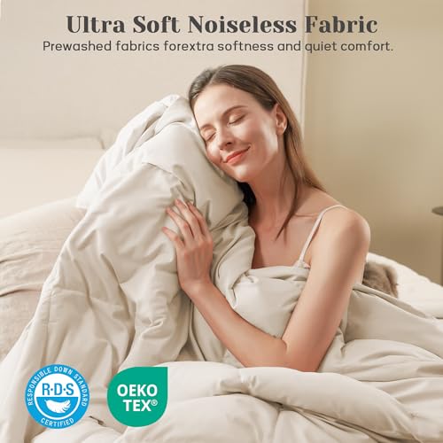 Joysoul Twin Size Down Comforter - All Season Ultra Soft Goose Down & Feather Fiber Fill, Luxury Hotel Cream Duvet Insert with Corner Tabs (68" X 88") Joysoul