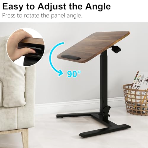 PUNCIA Adjustable Height Small Standing Desk Foldable Laptop Table with Stoppers - 90° Tiltable Rolling Computer Cart Portable Workstation Mobile Desk for Home Office Small Space Bedroom Dorm Study PUNCIA