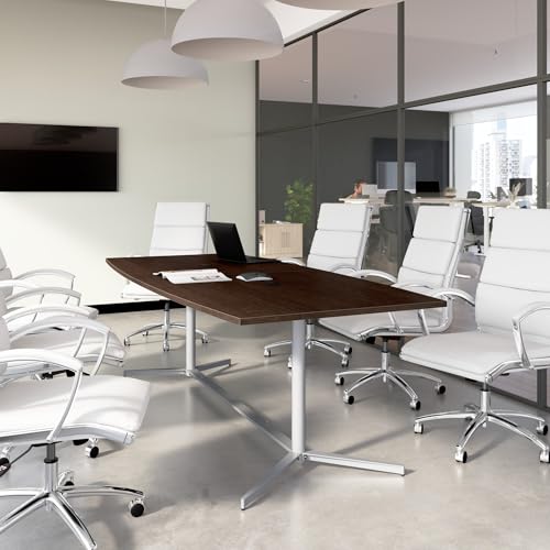 Bush Business Furniture Boat Shaped Conference Table with Metal Base, 96W x 42D, Mocha Cherry/Silver Bush Furniture