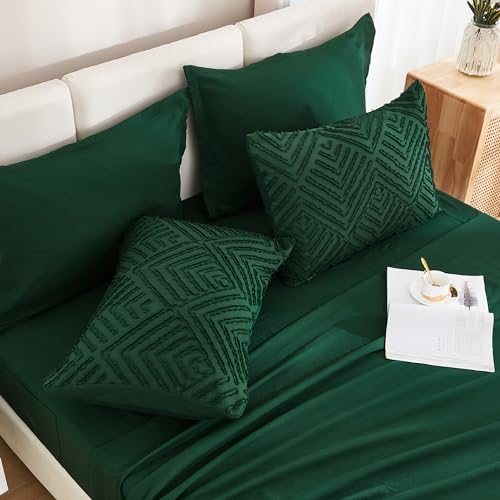 Andency Queen Comforter Set 7 Piece Dark Emerald Green - Bed in a Bag Queen Boho Lightweight Fluffy Tufted Bedding Sets with Comforter, Sheets, Pillowcases & Shams Andency