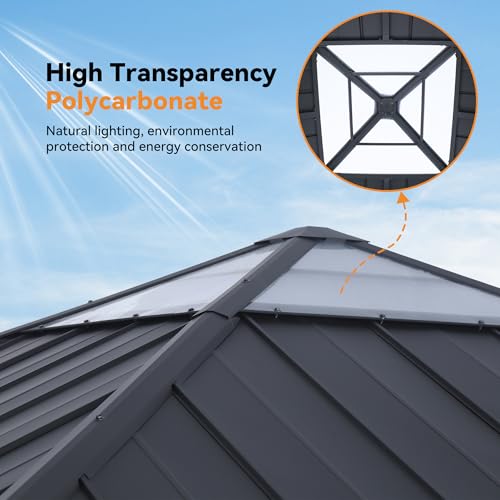 Modern Shade Wood Gazebo 11' x 11', Hardtop Gazebo with Galvanized Steel and Polycarbonate Hip Roof Hardtop, Cedar Framed Wooden Gazebo for Garden, Backyard, Patio and Deck Modern Shade Outdoor Living Spaces