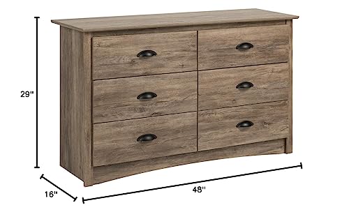 Prepac Salt Spring Children's Rustic 6-Drawer Dresser for Bedroom, Farmhouse Chest of Drawers for Children 16" D x 48" W x 29" H, Drifted Gray, DDC-4829 Prepac
