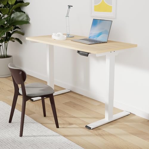 SANODESK 55" Electric Standing Desk,One-Piece Dual Motor Height Adjustable Desk, Stable and Durable 3-Stage Stand up Desk for Home Office (White Frame/55 x 28 Inch Maple top) SANODESK