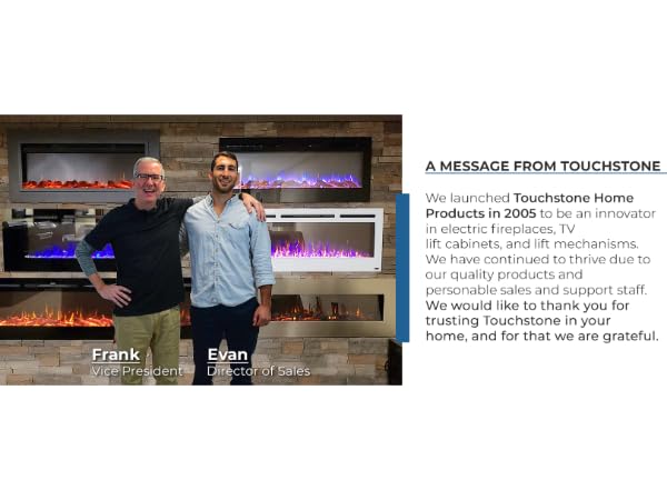 Touchstone Smart Electric Fireplace-The Sideline® 60 Inch Wide-in Wall Recessed-30 Realistic Ember Color/Flame Options-1500W Heater w/Thermostat-Black-Log & Crystal Hearth Options -Alexa/WiFi Enabled Touchstone