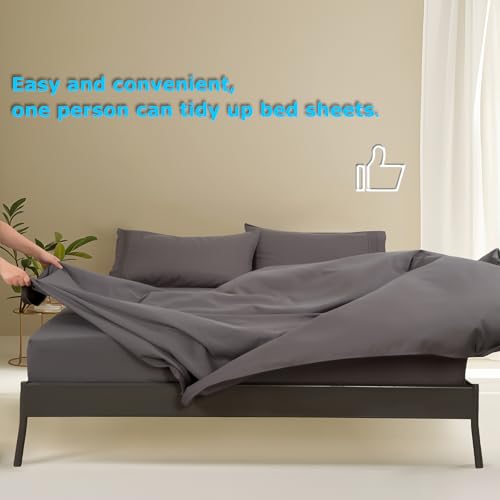 Popfavor Deep Pocket King Fitted Sheet - Fits Mattresses Up to 21" Thick - 4 Piece Bed Sheets - Moisture Wicking, Cooling & Soft Fitted Sheet & Pillow Cases (Grey) Popfavor