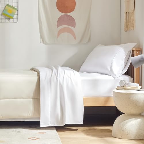 SLEEP ZONE Soft Sheets for Twin Size Bed, 3 Pieces Skin-Friendly & Breathable Sheet Set for Kids, Students, Easy Care Microfiber Sheet Set (White, Twin) SLEEP ZONE