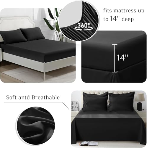 JOLLYVOGUE California King Comforter Set, Ultra-Soft Bed in a Bag Cal King Size 7 Pieces, Oeko-TEX Certified Bedding Set with Down Alternative Comforter, Sheets, Pillowcases & Shams, Black JOLLYVOGUE