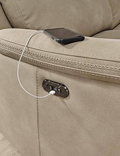 Signature Design by Ashley Next-Gen DuraPella Faux Leather Zero Wall Power Reclining Sofa with USB, Beige Sand Signature Design by Ashley